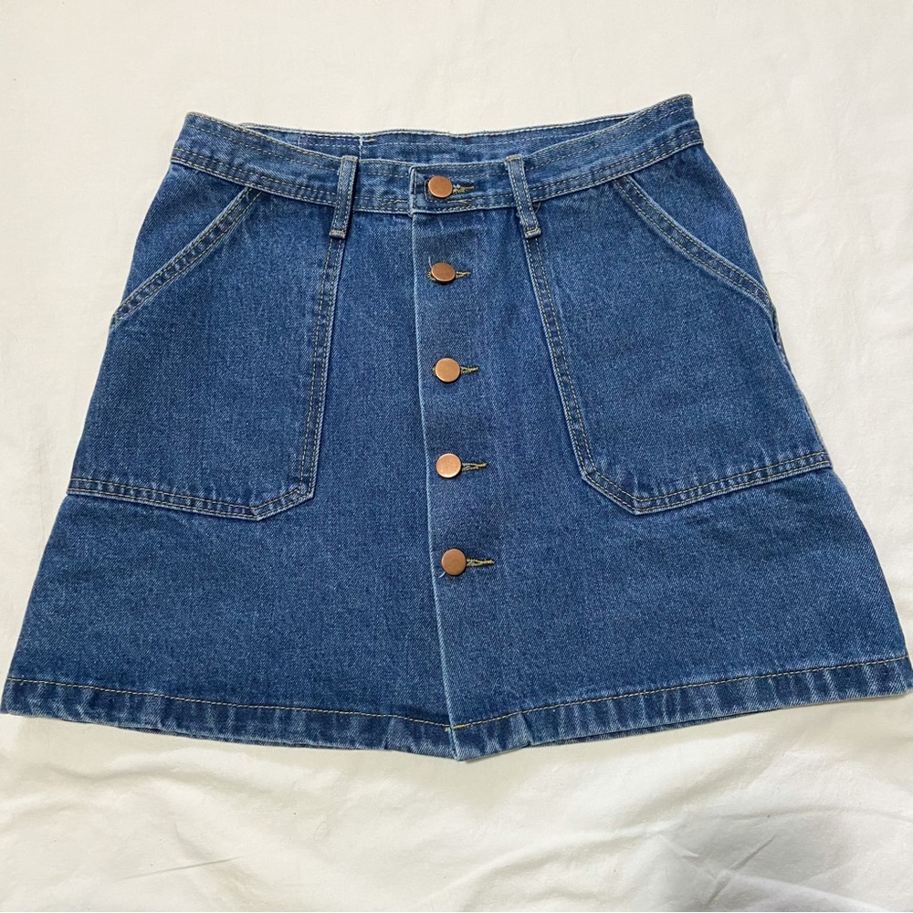 yimeixuan blue jean button down skirt with pockets